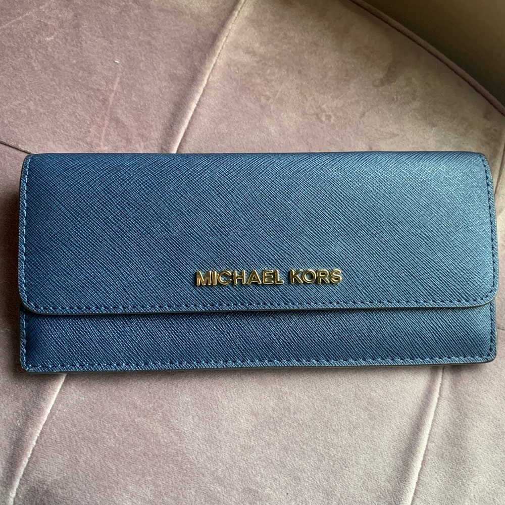 Michael Kors Navy blue leather wallet.